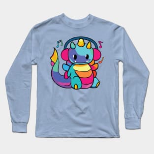 Happy dragon or dinosaur with headphones Long Sleeve T-Shirt